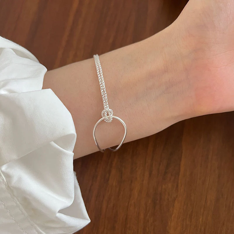 S925 sterling silver asymmetric double-layer knotted bracelet