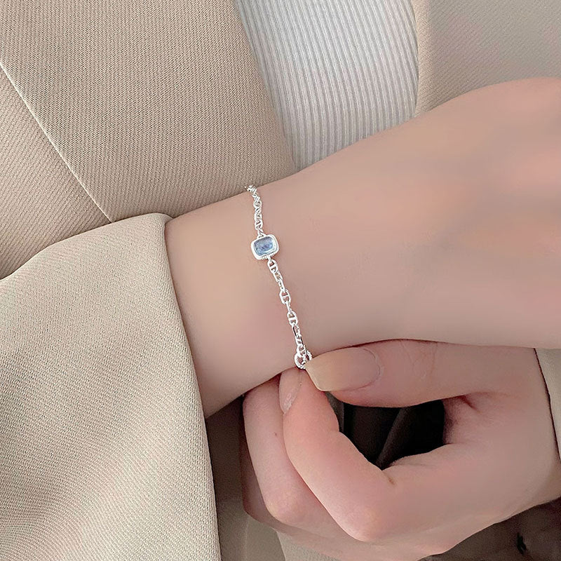S925 sterling silver super beautiful square sea blue treasure bracelet