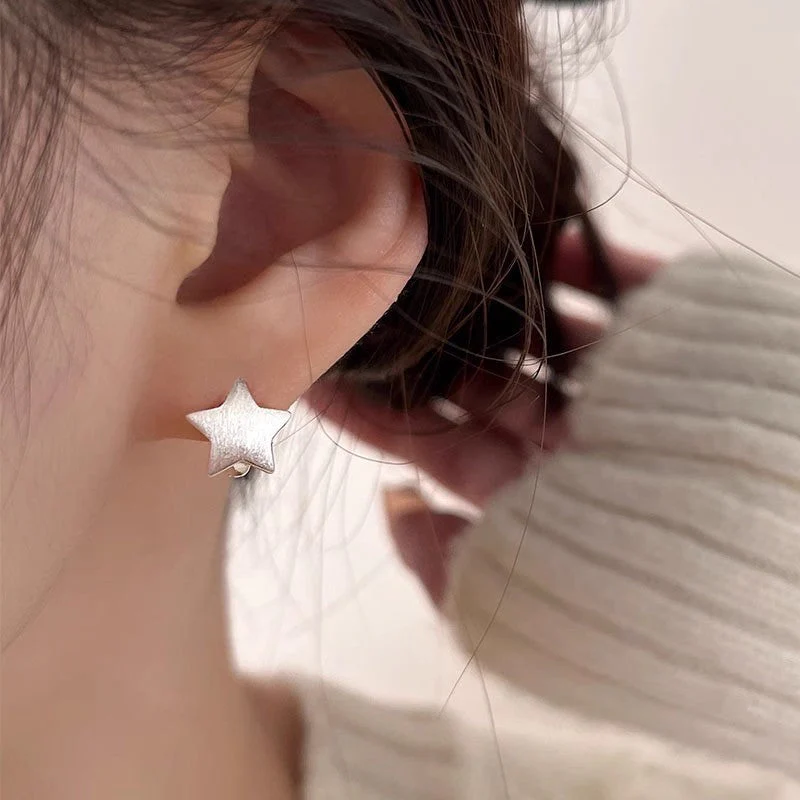 s925 sterling silver cute brushed star earrings