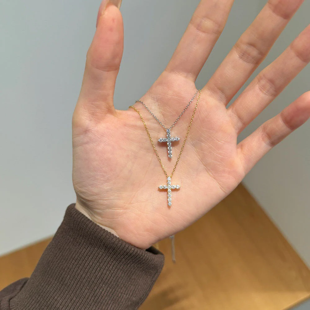 S925 sterling silver gold cross necklace