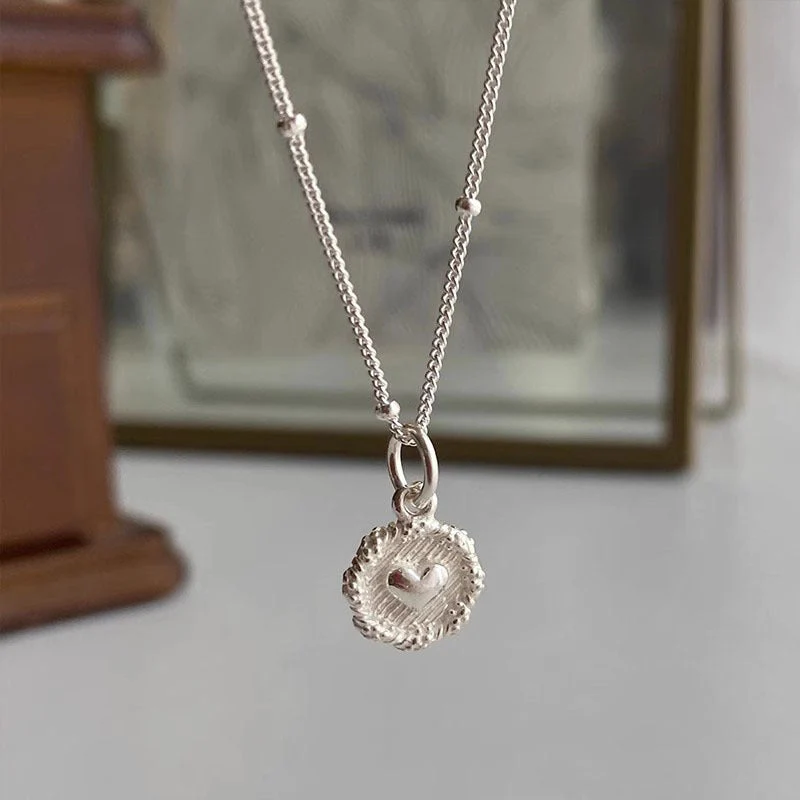 s925 sterling silver small round heart necklace