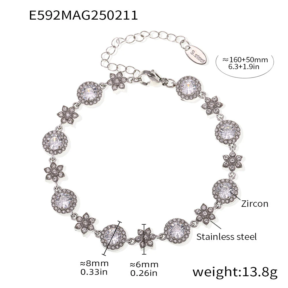 5A Zircon Six Leaf Flower Round Diamond Heavy Industry Design Bracelet