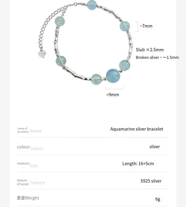 s925 sterling silver aquamarine necklace bracelet