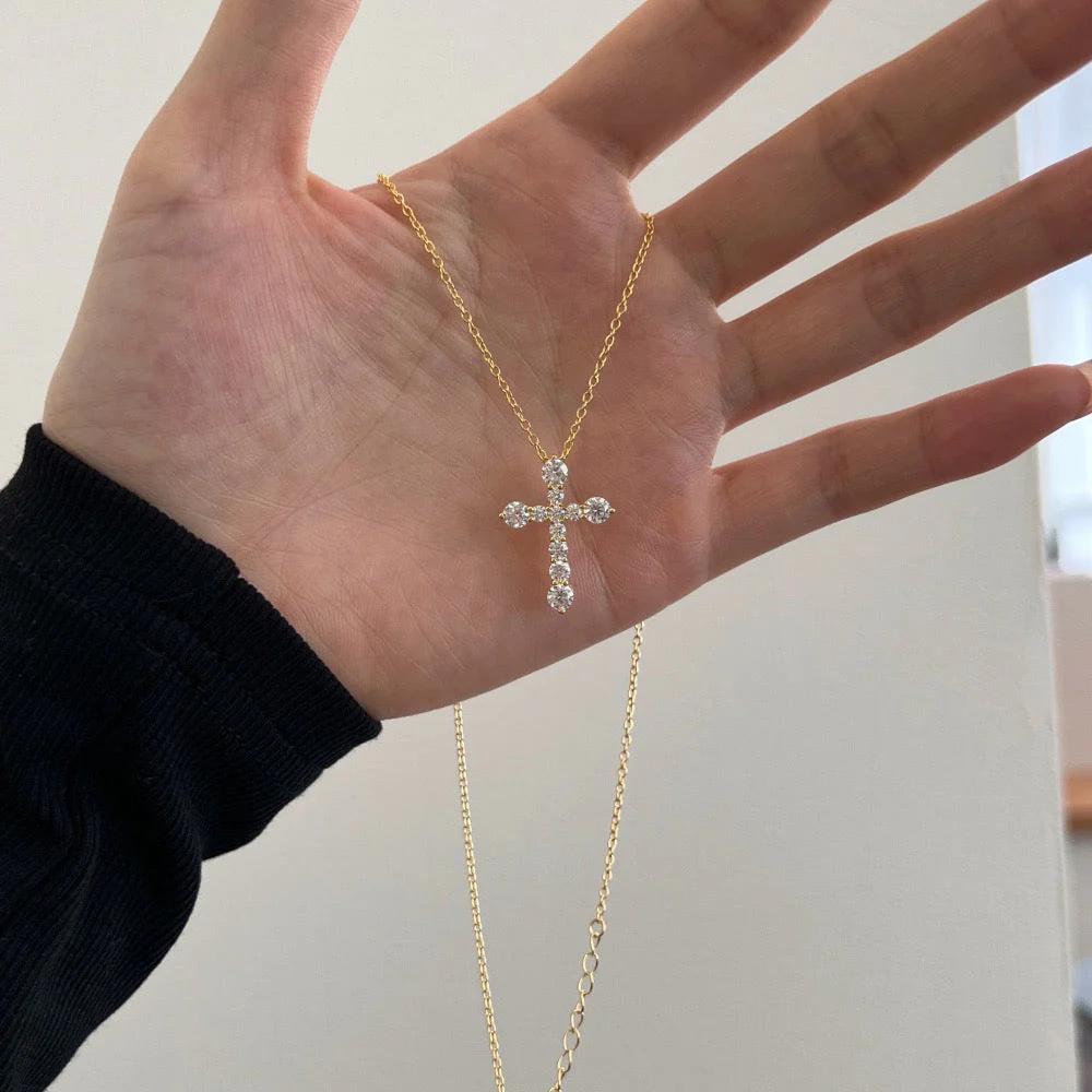 S925 sterling silver gold cross necklace