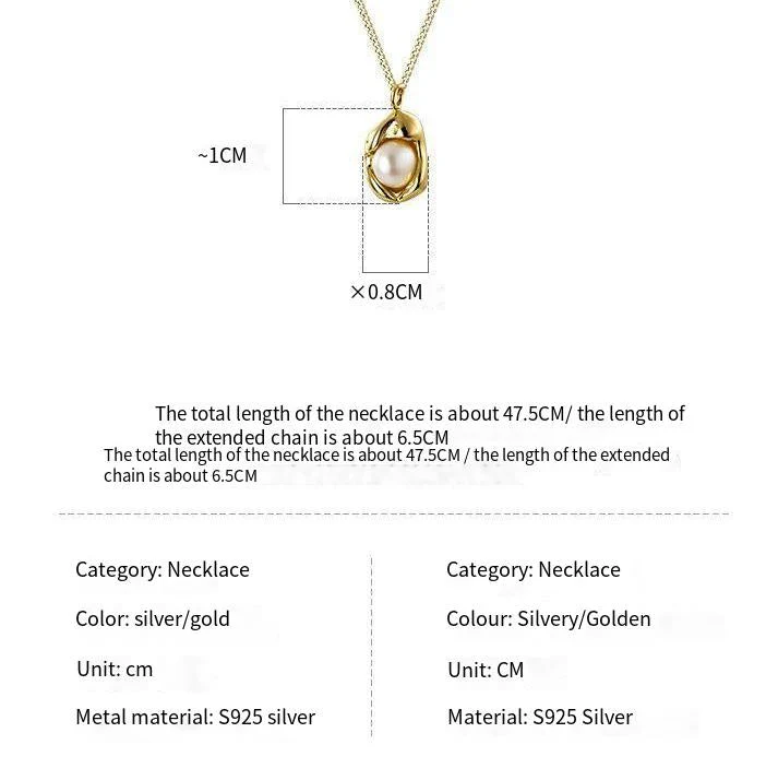 S925 sterling silver irregular shell pearl pea necklace