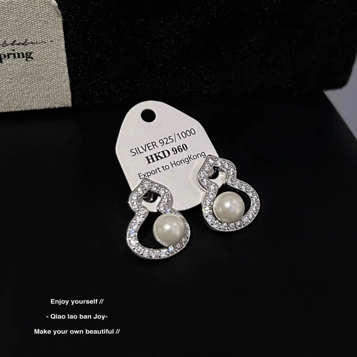 Hulu necklace earring set 925 silver needle pearl sparkling diamond