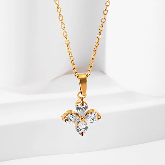 Zircon titanium steel colorfast bracelet necklace ring earrings jewelry set