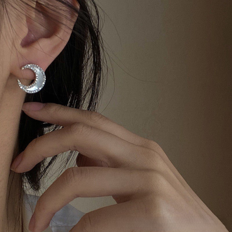 Deep Sea Natural White Mother Shell s925 Sterling Silver Moon Necklace Earring Set