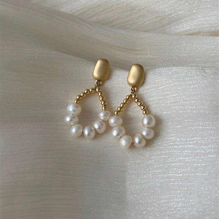 Freshwater pearl drop-shaped geometric earrings 925 silver needle