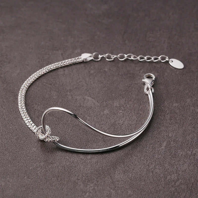 S925 sterling silver asymmetric double-layer knotted bracelet