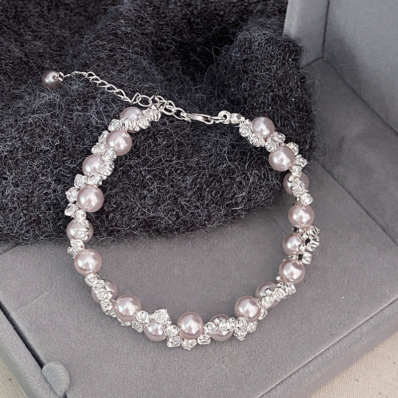 Diamond studded Swarovski pearl bracelet