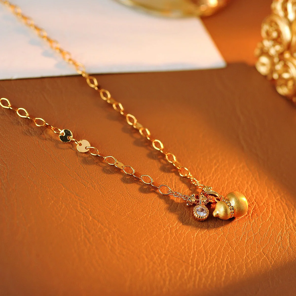Golden gourd bracelet necklace set
