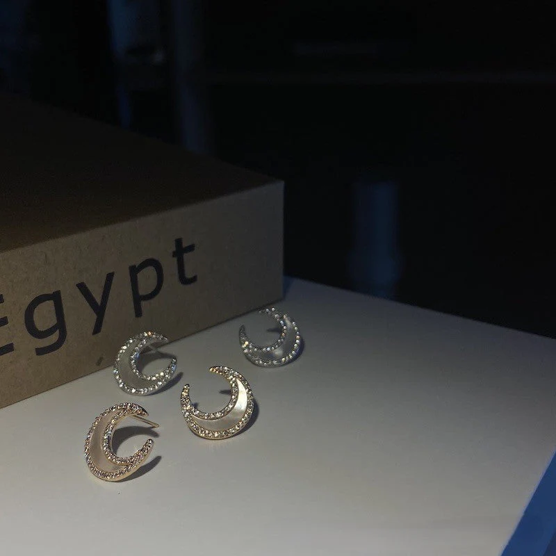 Deep Sea Natural White Mother Shell s925 Sterling Silver Moon Necklace Earring Set