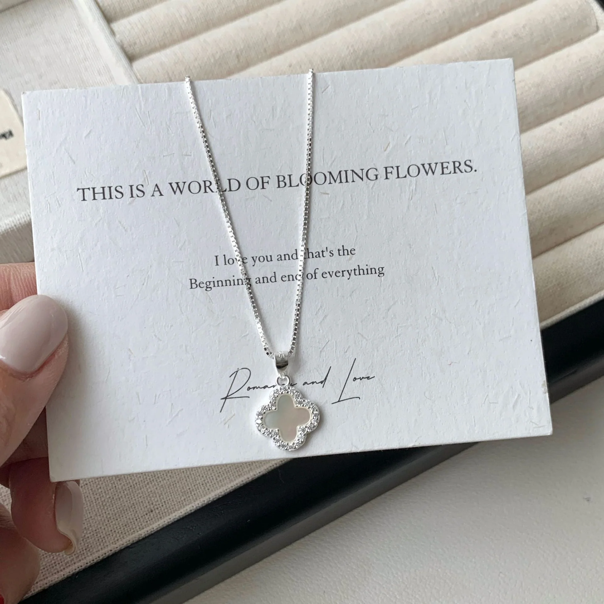 S925 sterling silver full diamond Bai Bei four-leaf clover necklace