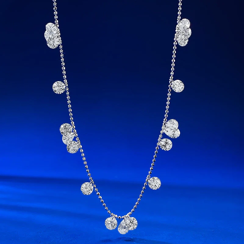 S925 Silver Long Clavicle Chain Light Luxury Overlapping Tears Broken Star River Bead Necklace