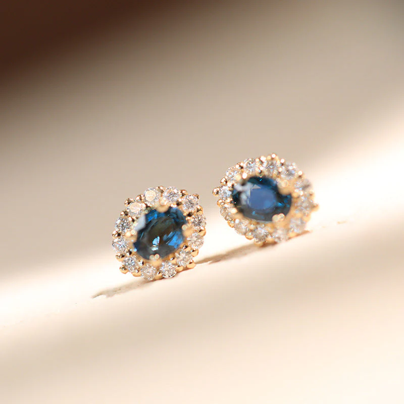 S925 silver plated 18k gold blue pointy zircon earrings
