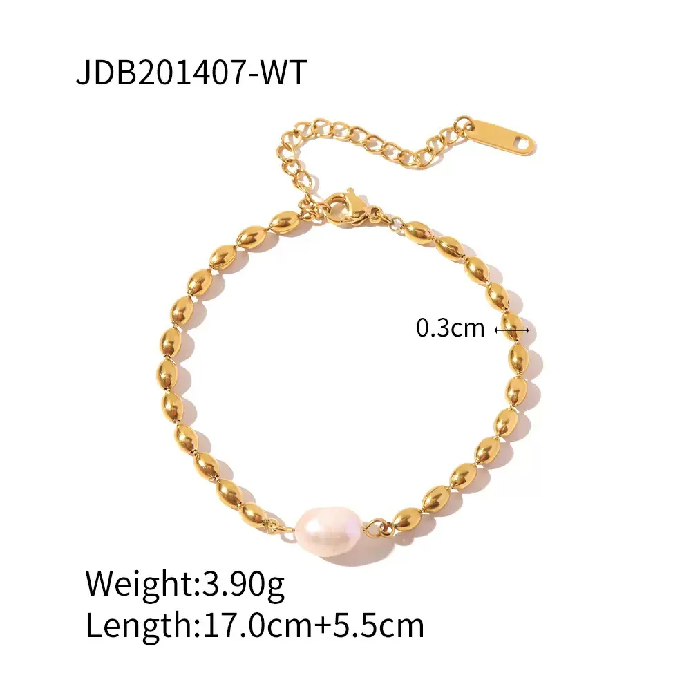 Natural Pearl Gold Stainless Steel Necklace Bracelet