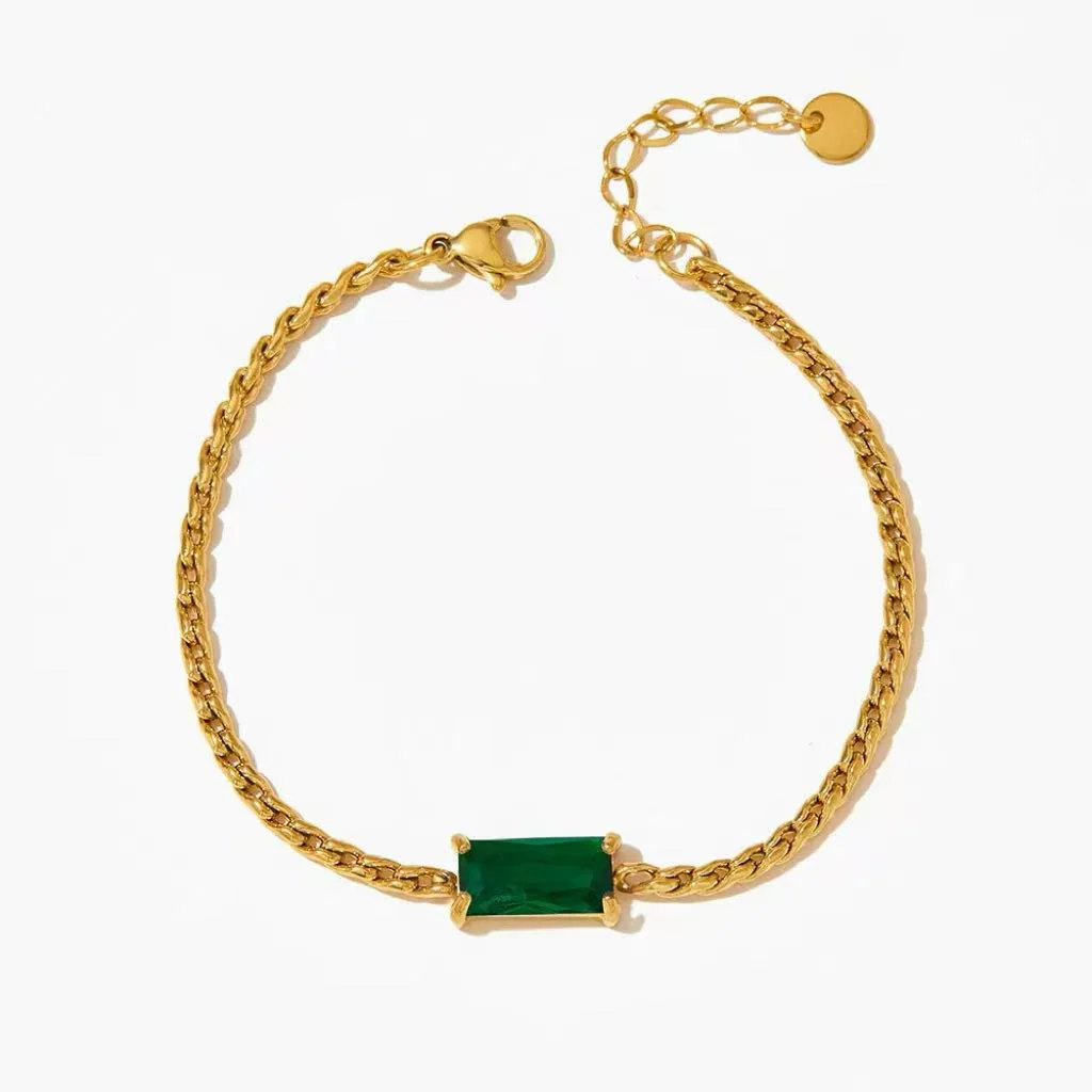 Cuban Link Design with Square Stone Bracelet