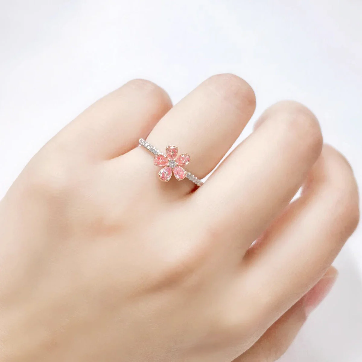 S925 sterling silver flower ring