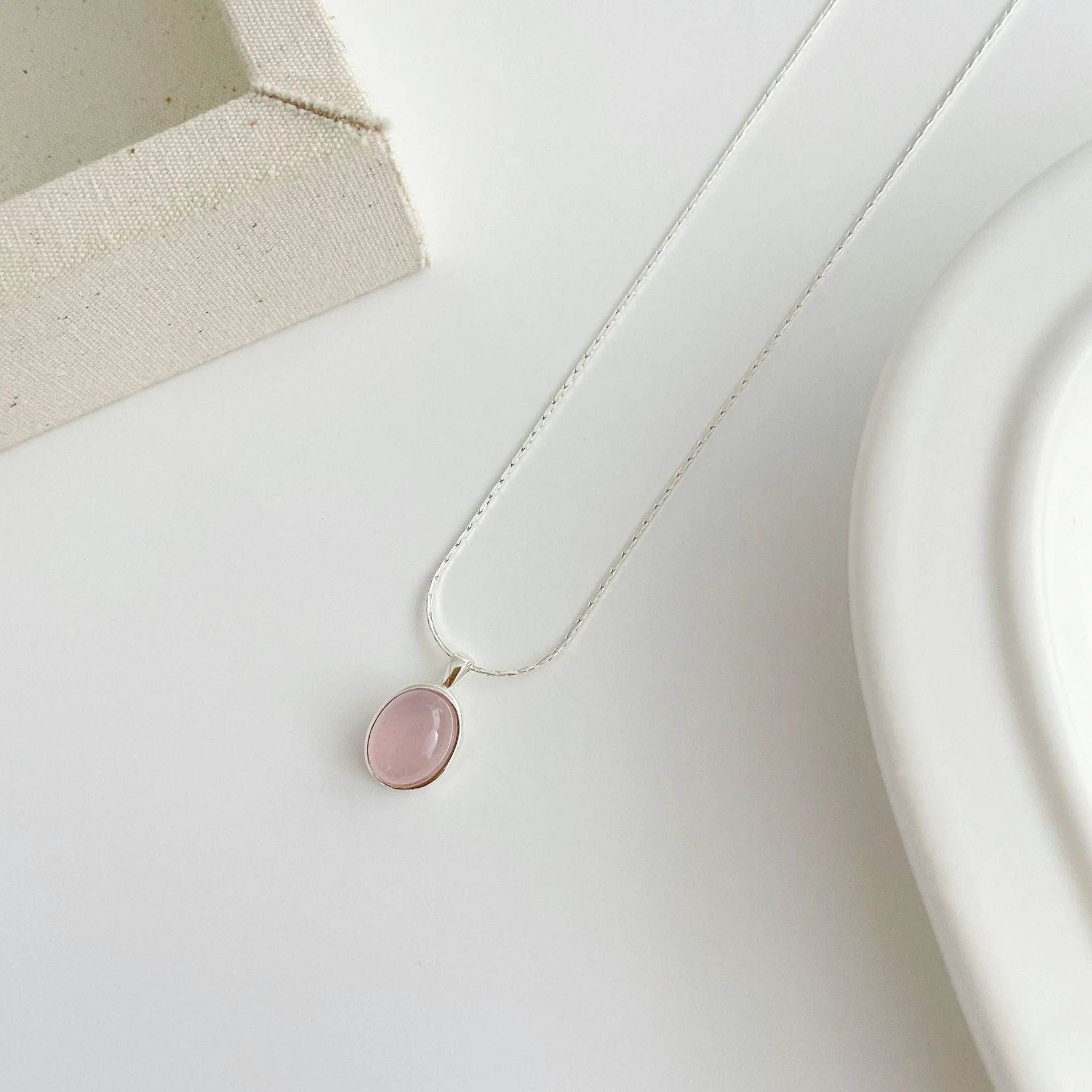 S925 Sterling Silver Pink Chalcedony Necklace
