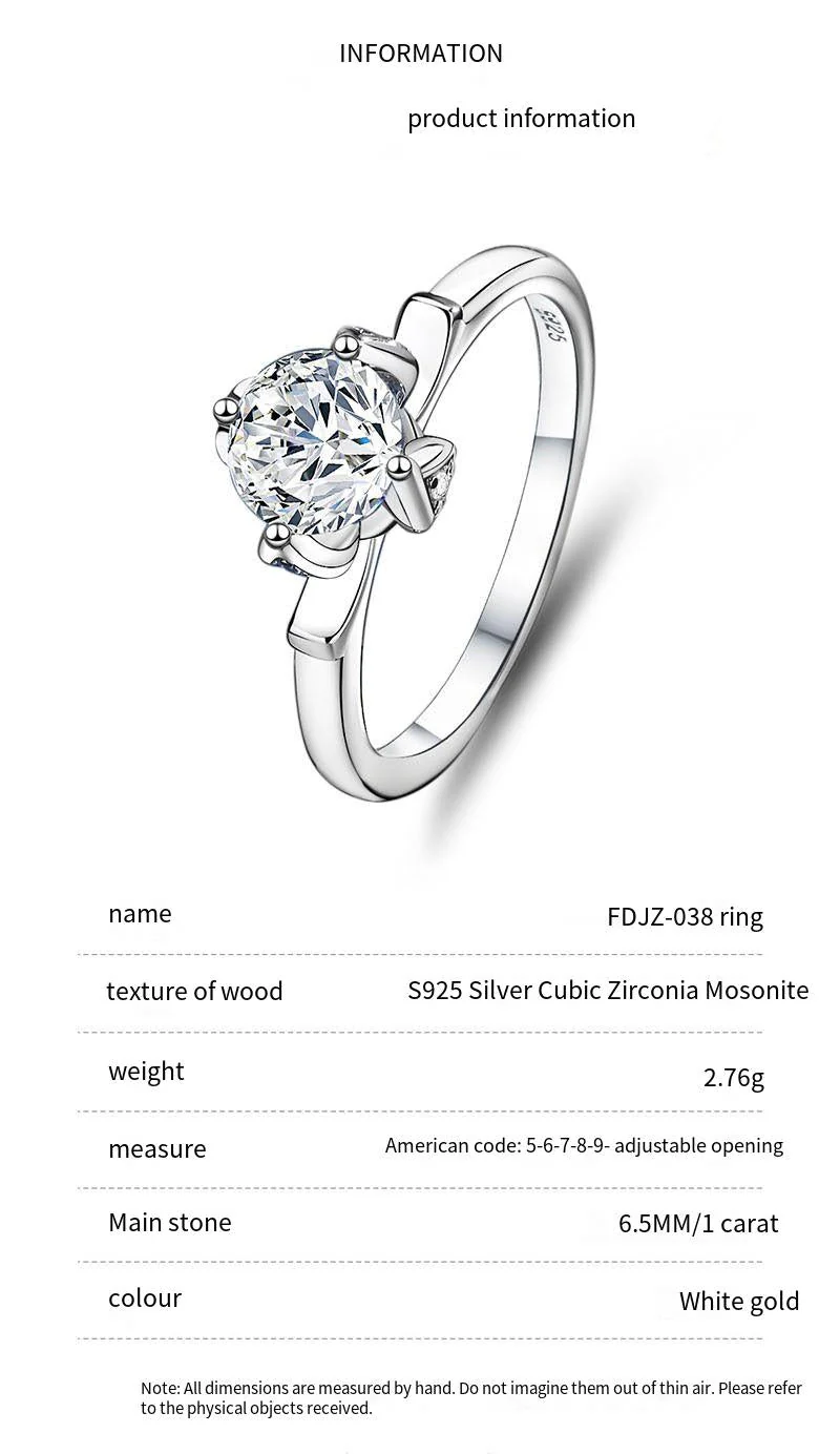 S925 sterling silver one carat moissanite ring