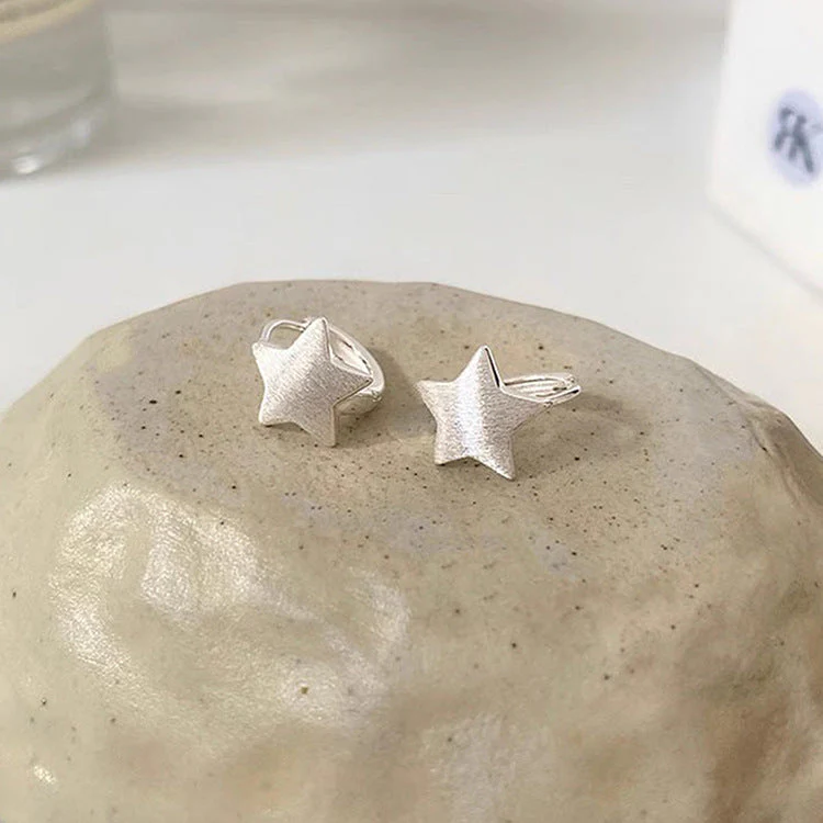 s925 sterling silver cute brushed star earrings