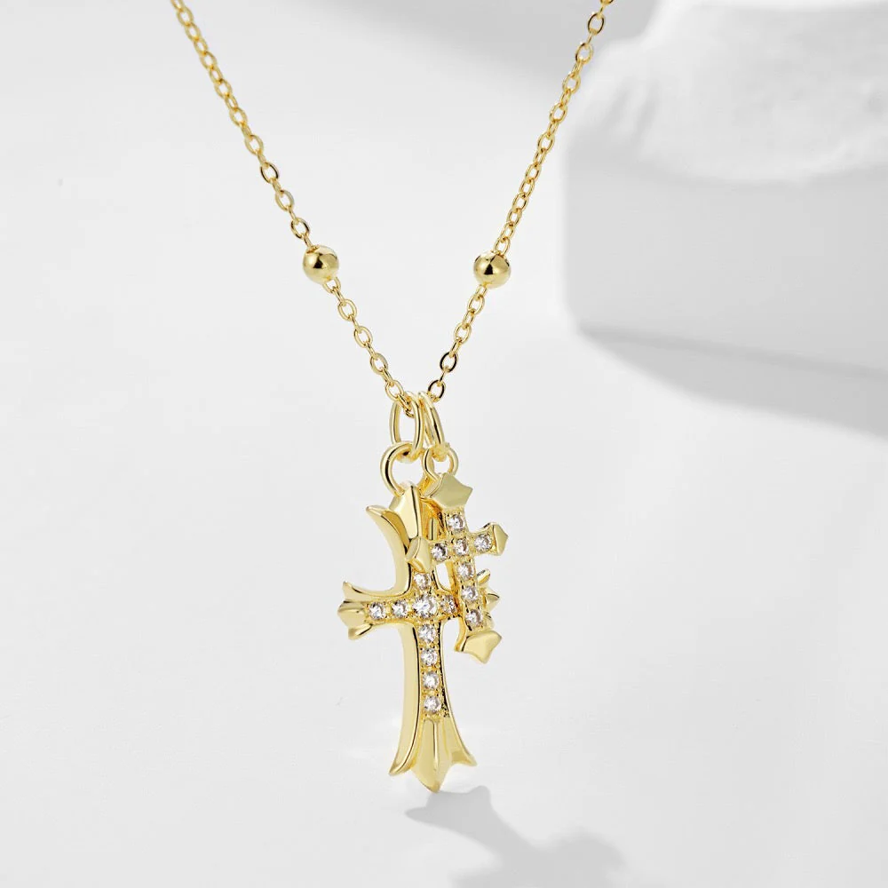 S925 sterling silver gold cross necklace