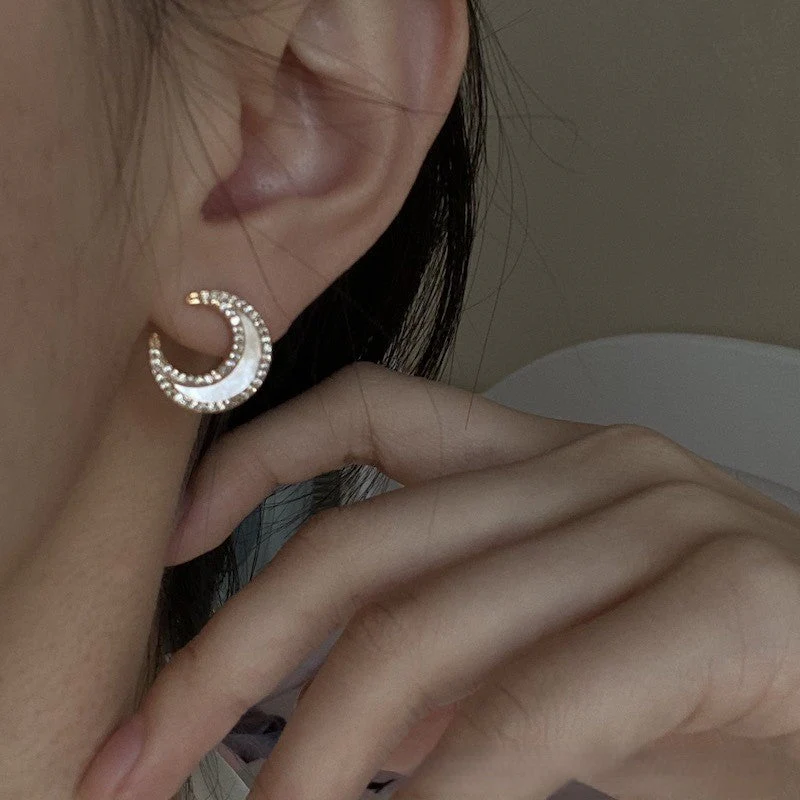 Deep Sea Natural White Mother Shell s925 Sterling Silver Moon Necklace Earring Set