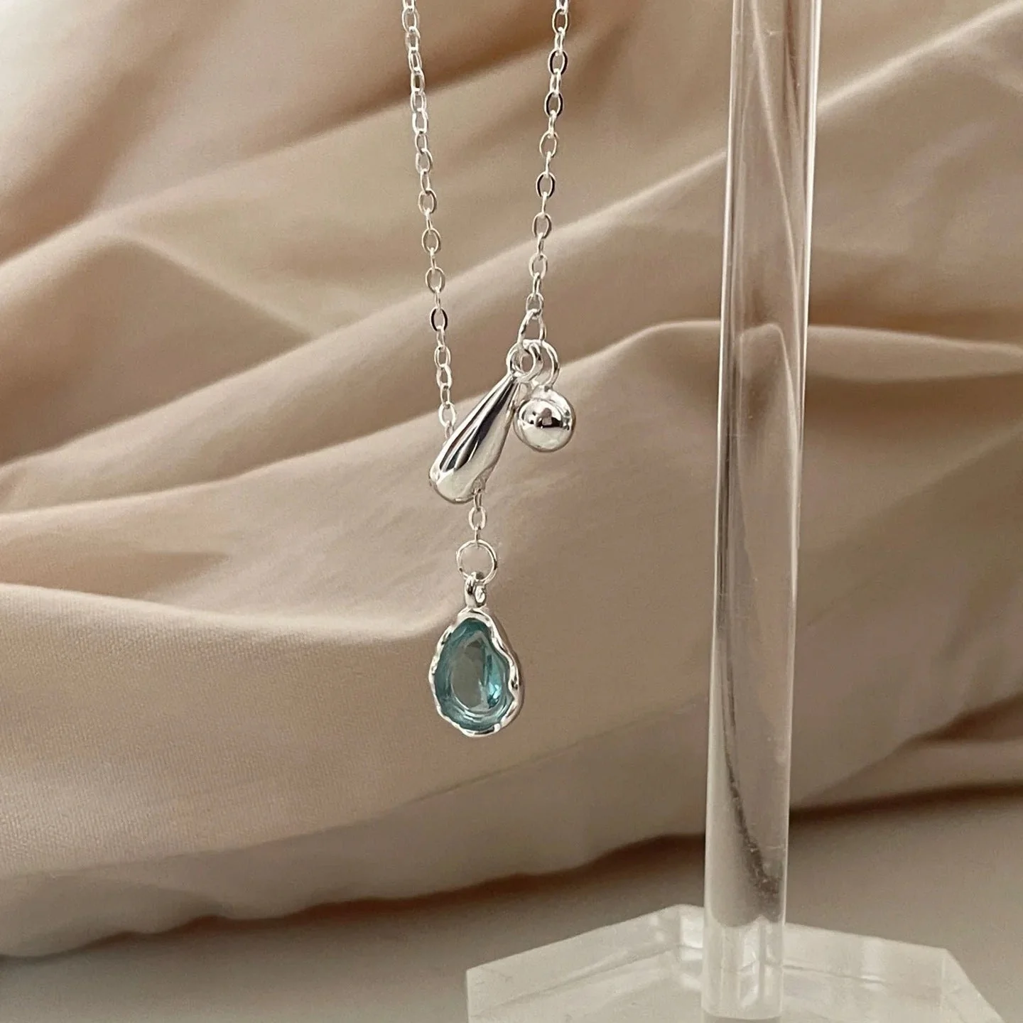 S925 sterling silver a drop of tears necklace blue drops of water