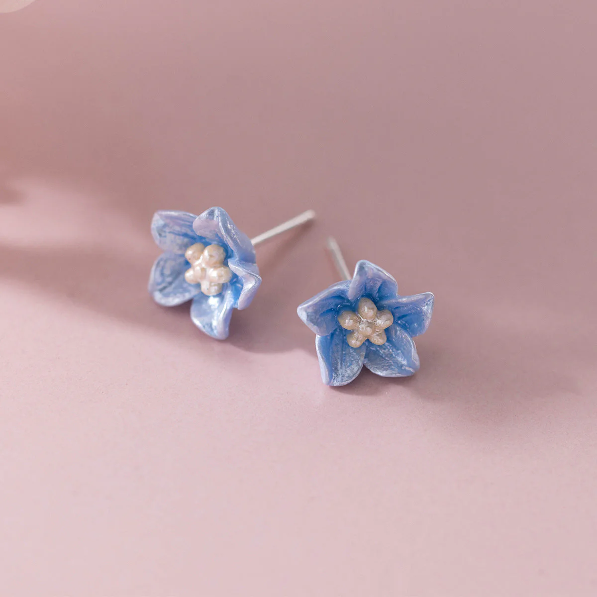 S925 Silver Blue Flower Earrings Camellia