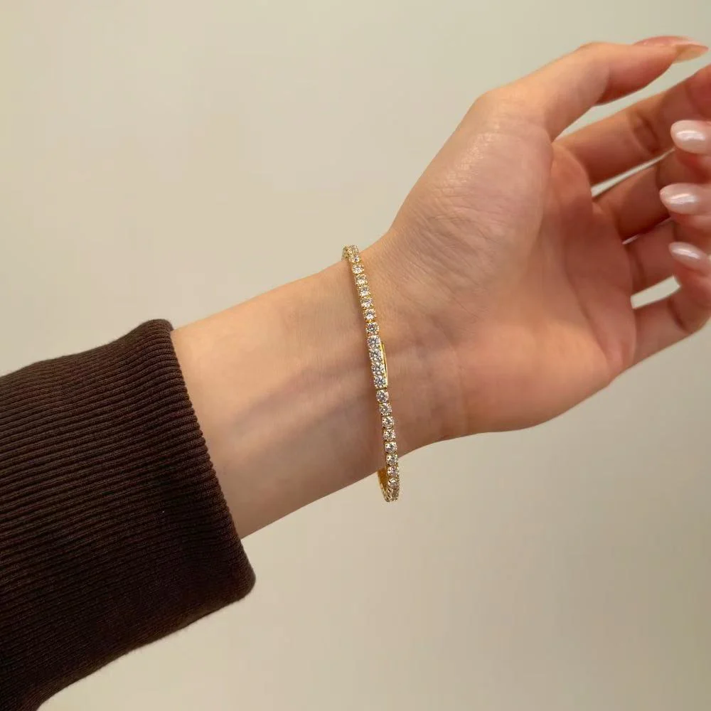 S925 Sterling Silver Full Set with Premium Zircon Bracelet 18K Gold-plated