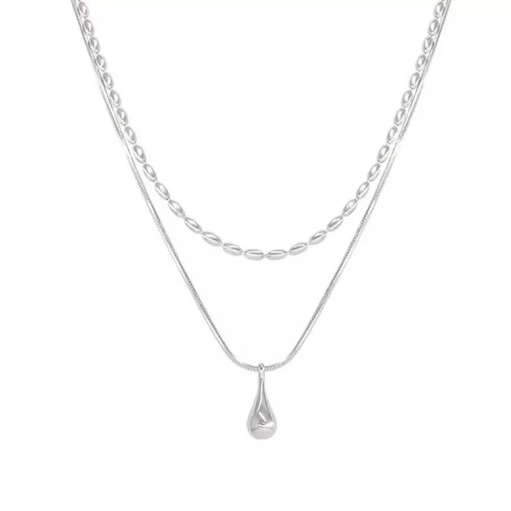 Double Chain Design Olive Teardrop Necklace