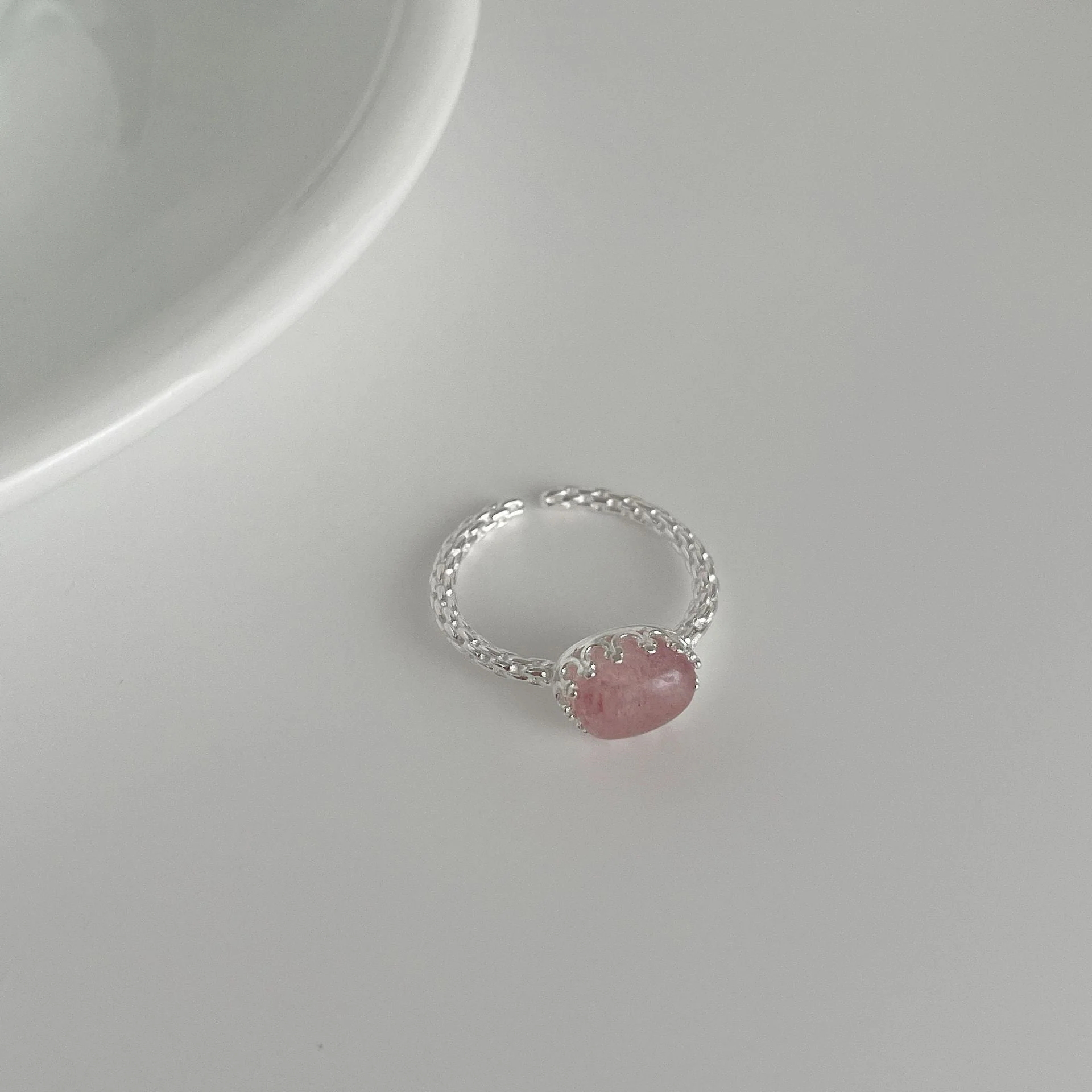 S925 Silver Geometric Oval Crystal Ore Ring