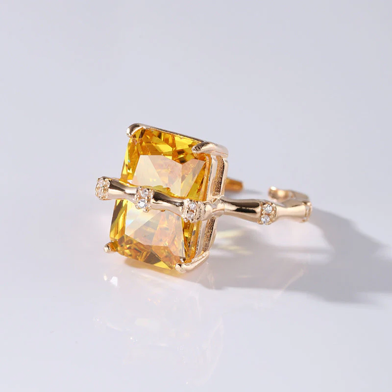 925 sterling silver square citrine bamboo zircon ring