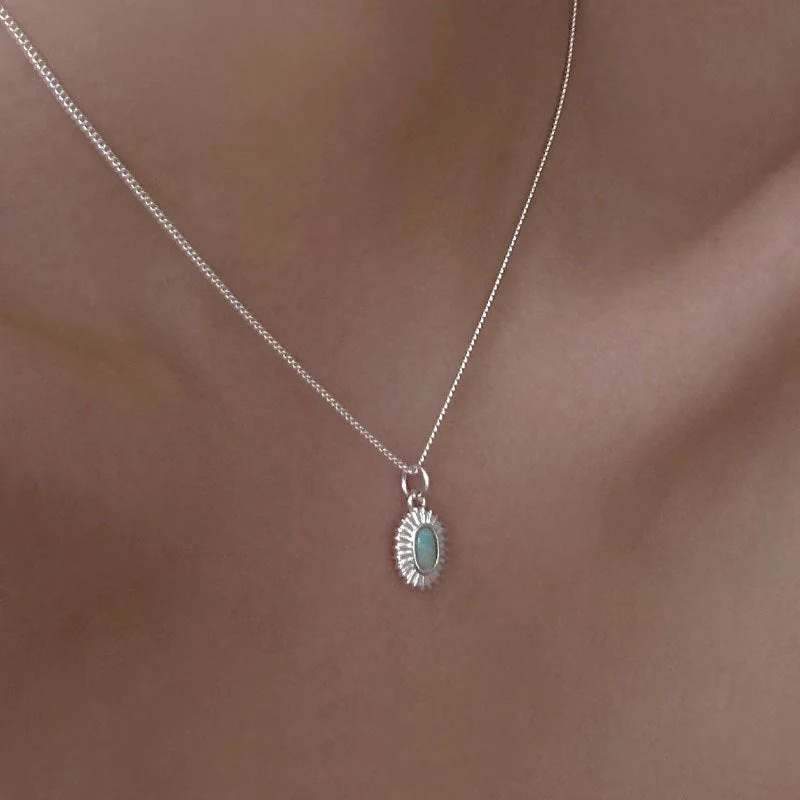 S925 sterling silver opal stone necklace