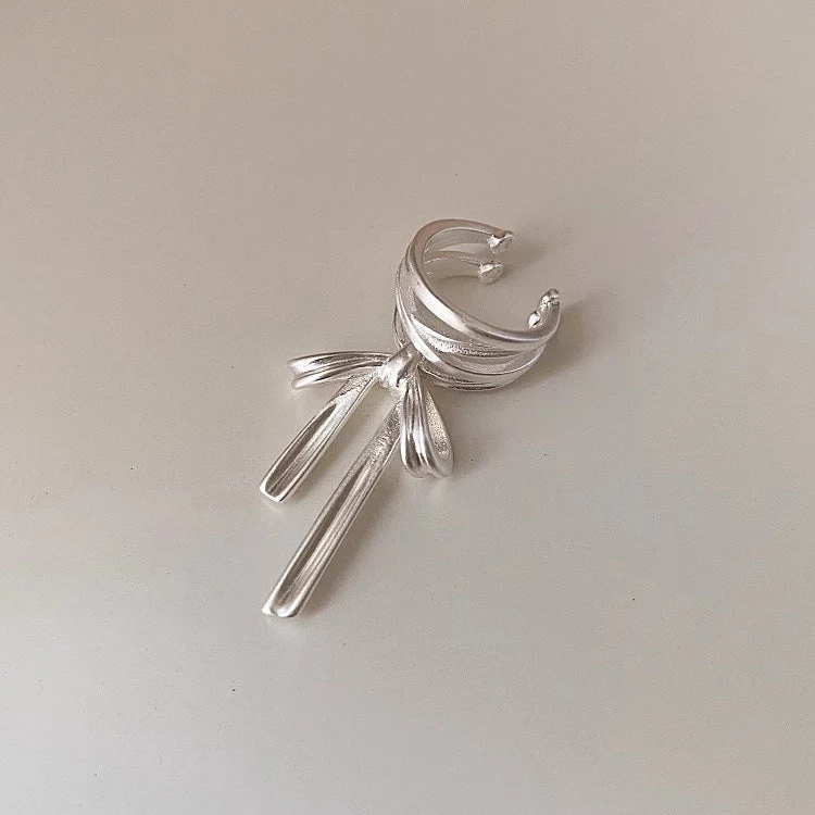 S925 sterling silver ribbon bow ear clip