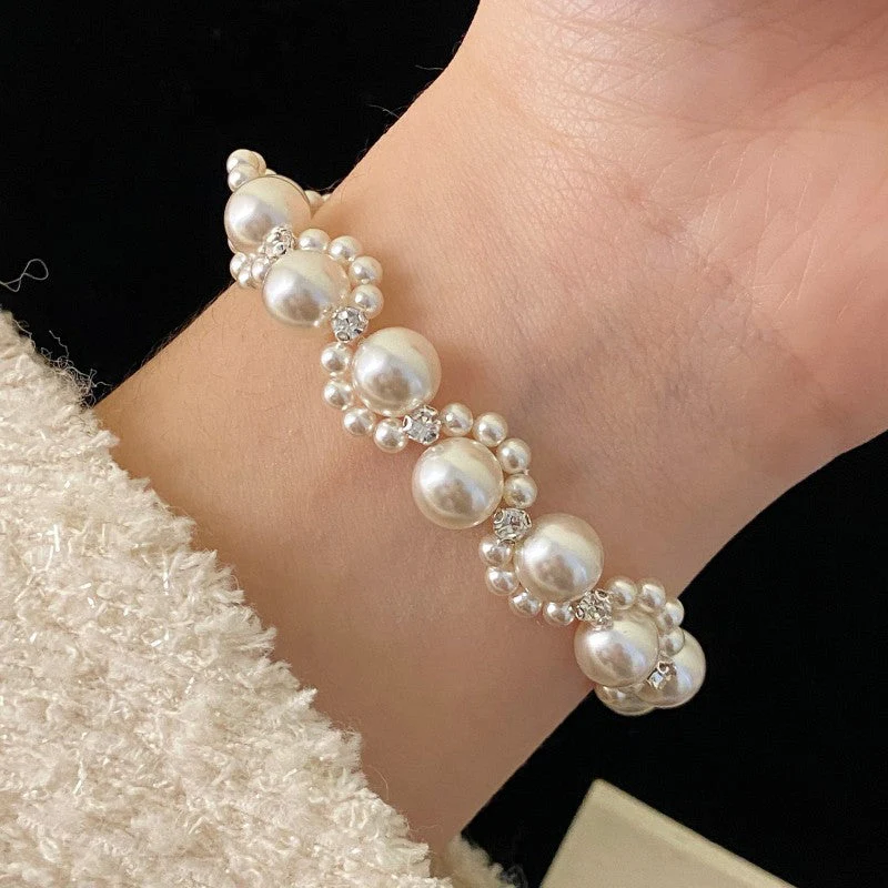 Diamond studded Swarovski pearl bracelet