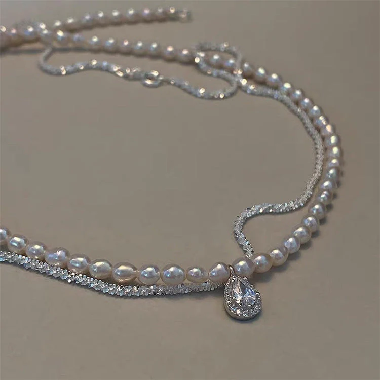 Water Drop Zircon Freshwater Pearl Necklace