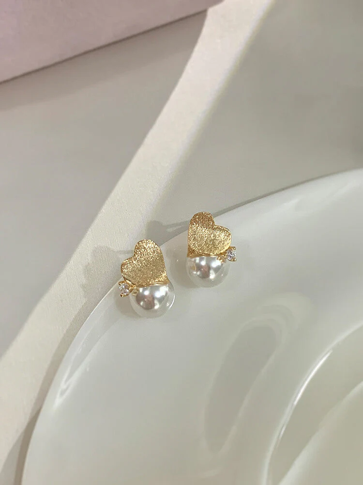 S925 Sterling Silver Drawing Love Shi Home Pearl Earrings