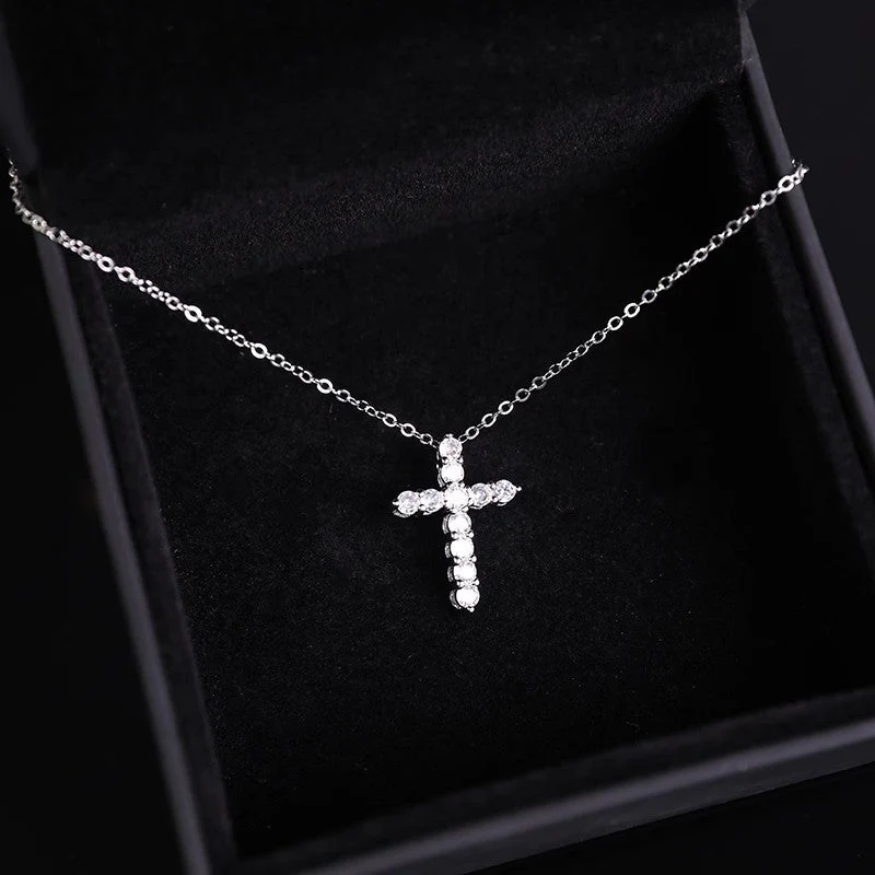 s925 sterling silver diamond cross necklace