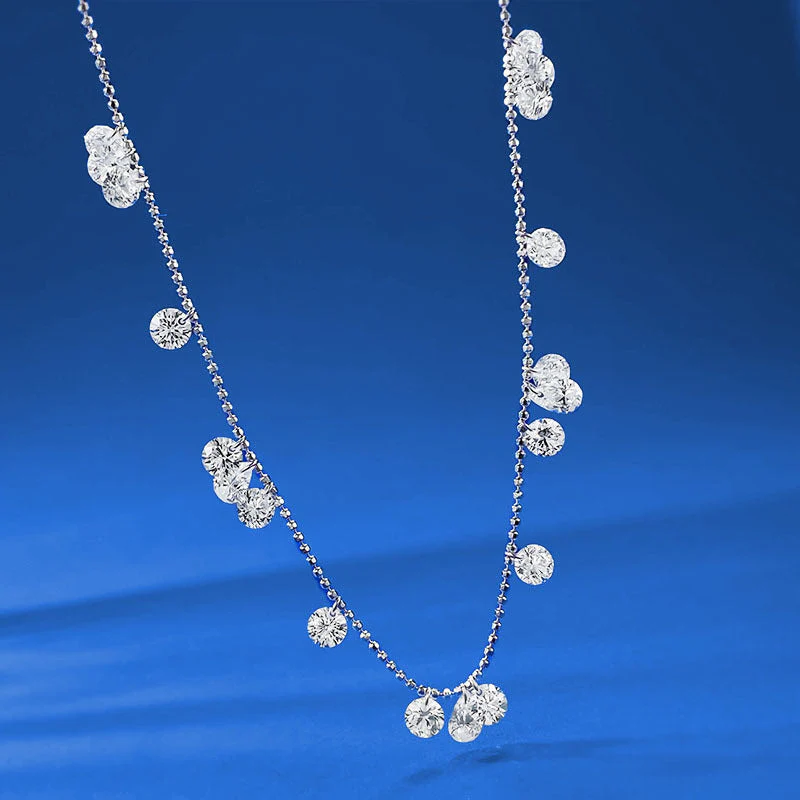 S925 Silver Long Clavicle Chain Light Luxury Overlapping Tears Broken Star River Bead Necklace