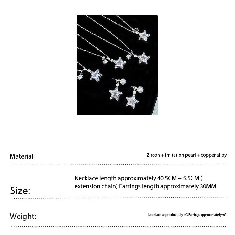 Star-themed earrings with zircon accents and a matching necklace set.