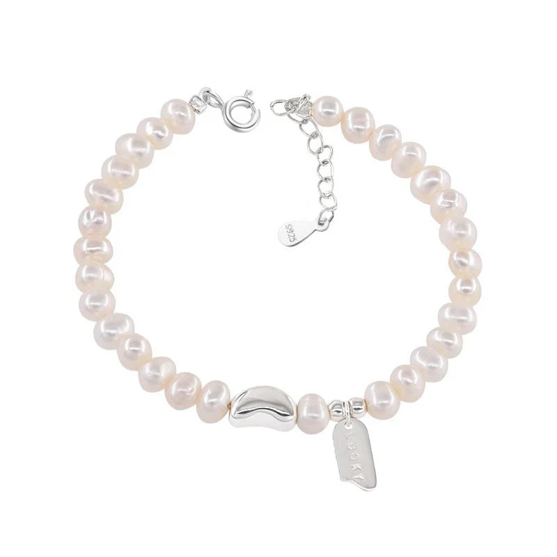 s925 sterling silver LUCKY square freshwater pearl bracelet
