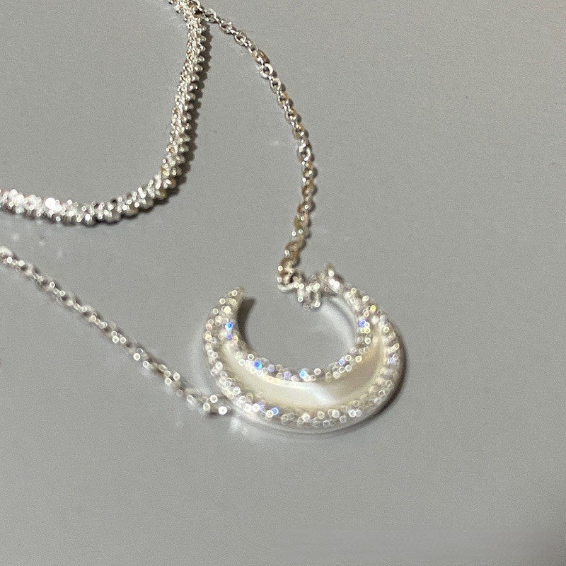 Deep Sea Natural White Mother Shell s925 Sterling Silver Moon Necklace Earring Set