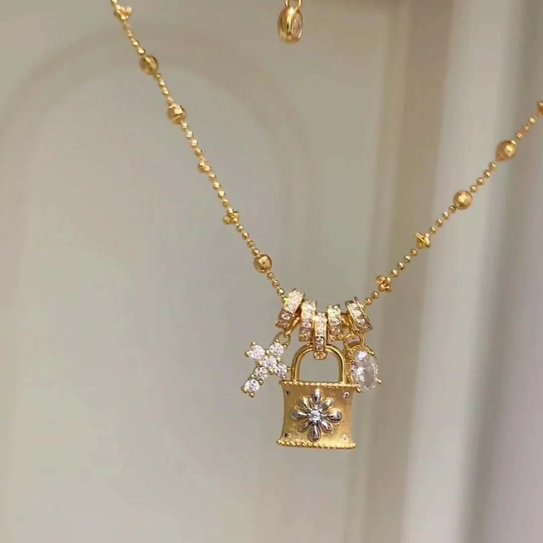 Wire drawing craft running ring cross lock bag necklace