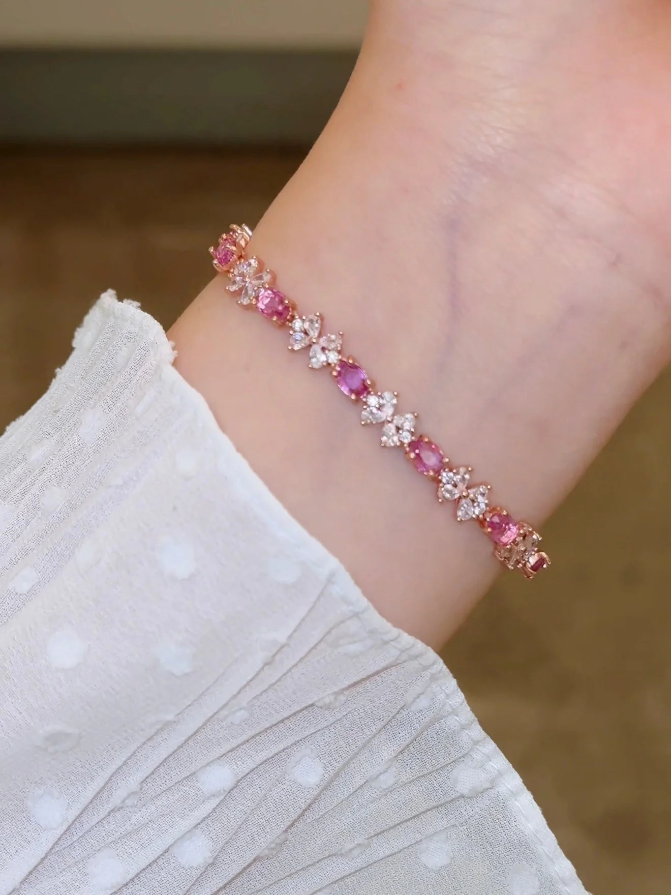 Natural Pink Topaz Bow Bracelet