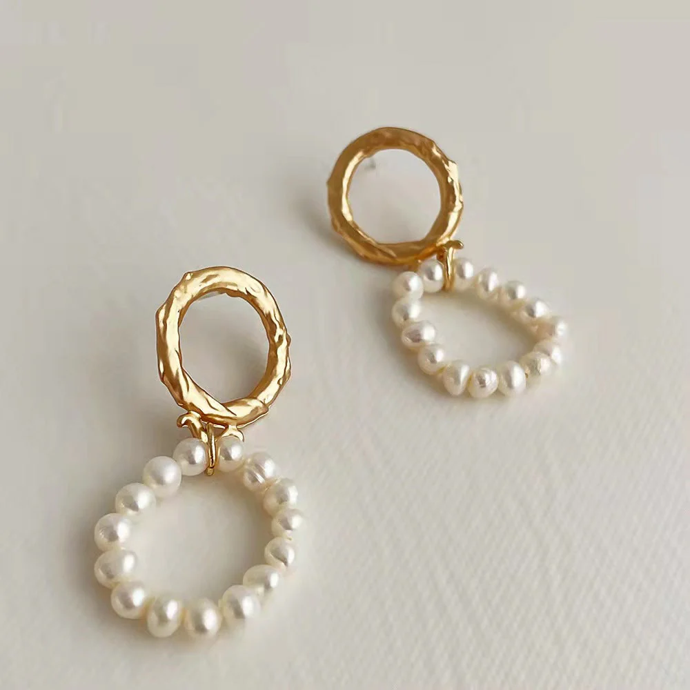 Natural freshwater pearl earrings S925 silver needle baroque irregular