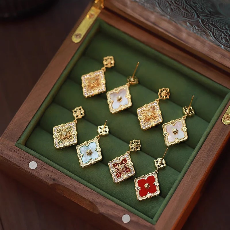 Double-sided Four-leaf Clover Earrings