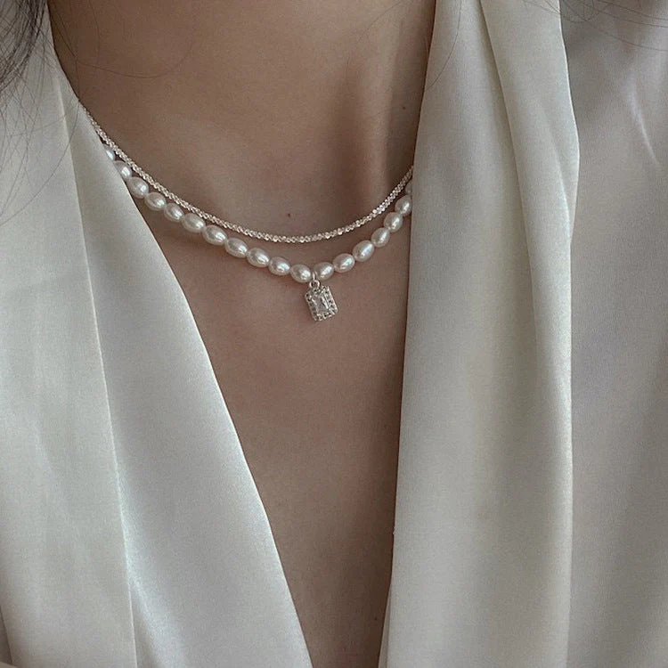 Water Drop Zircon Freshwater Pearl Necklace