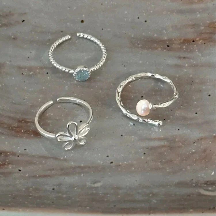 S925 sterling silver freshwater pearl flower ring